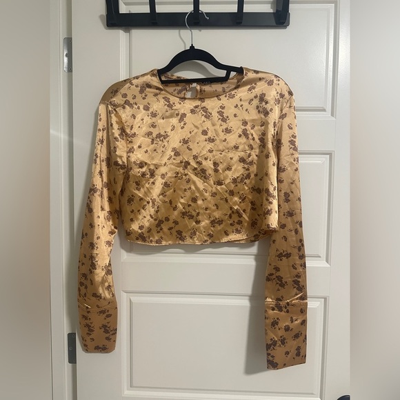 Zara Gold Long Sleeve Crop Blouse - Picture 1 of 3